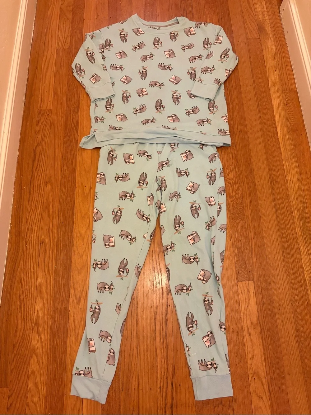 Cuddl Duds Light Blue Sloth Print Pajama Set